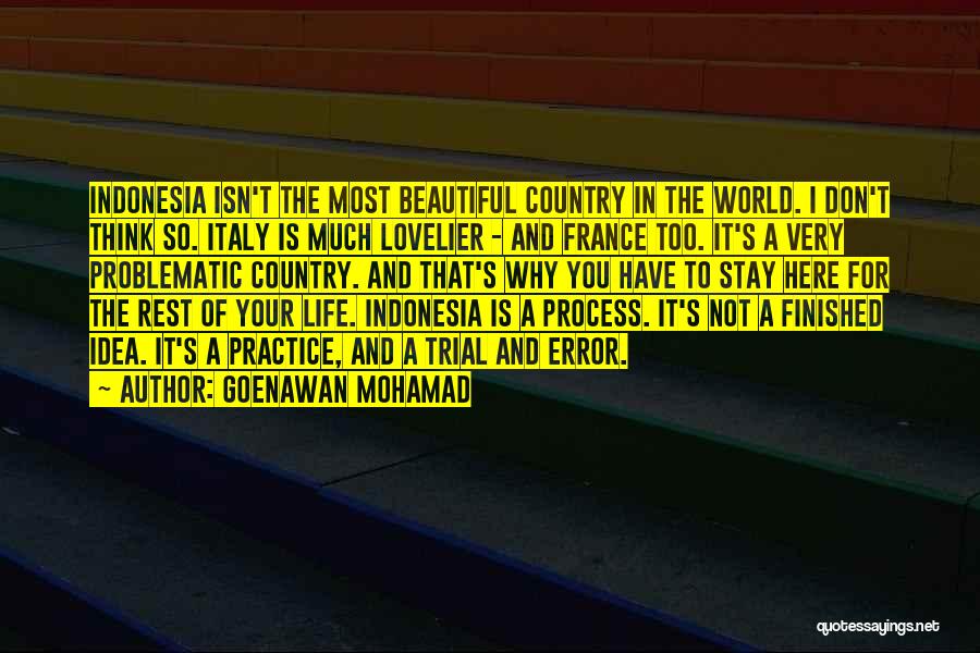 Goenawan Mohamad Quotes: Indonesia Isn't The Most Beautiful Country In The World. I Don't Think So. Italy Is Much Lovelier - And France