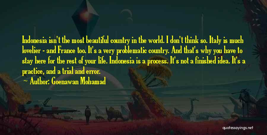 Goenawan Mohamad Quotes: Indonesia Isn't The Most Beautiful Country In The World. I Don't Think So. Italy Is Much Lovelier - And France
