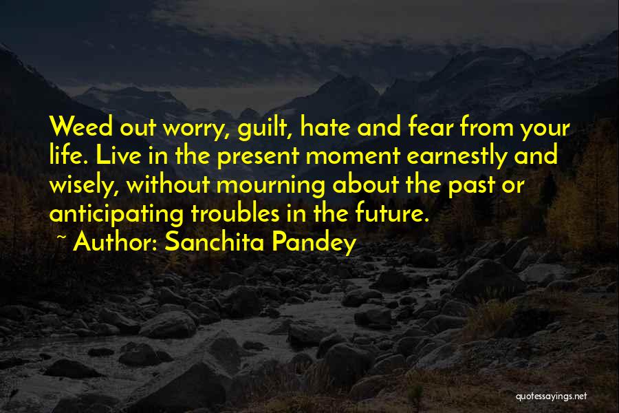 Sanchita Pandey Quotes: Weed Out Worry, Guilt, Hate And Fear From Your Life. Live In The Present Moment Earnestly And Wisely, Without Mourning