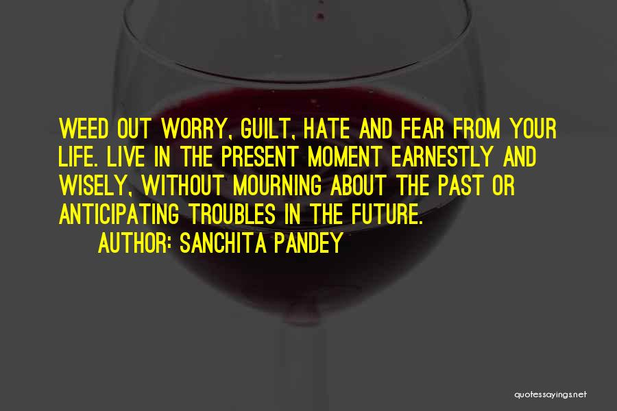 Sanchita Pandey Quotes: Weed Out Worry, Guilt, Hate And Fear From Your Life. Live In The Present Moment Earnestly And Wisely, Without Mourning