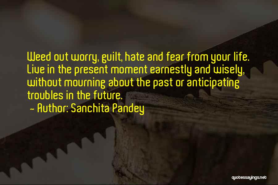 Sanchita Pandey Quotes: Weed Out Worry, Guilt, Hate And Fear From Your Life. Live In The Present Moment Earnestly And Wisely, Without Mourning