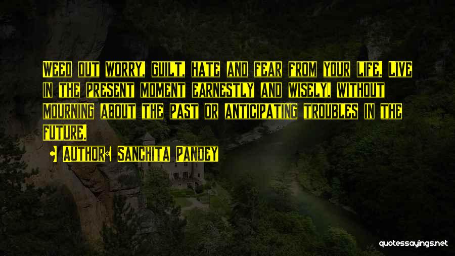 Sanchita Pandey Quotes: Weed Out Worry, Guilt, Hate And Fear From Your Life. Live In The Present Moment Earnestly And Wisely, Without Mourning