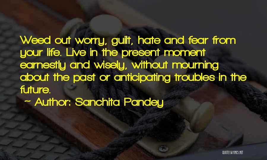 Sanchita Pandey Quotes: Weed Out Worry, Guilt, Hate And Fear From Your Life. Live In The Present Moment Earnestly And Wisely, Without Mourning