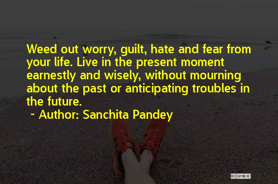 Sanchita Pandey Quotes: Weed Out Worry, Guilt, Hate And Fear From Your Life. Live In The Present Moment Earnestly And Wisely, Without Mourning