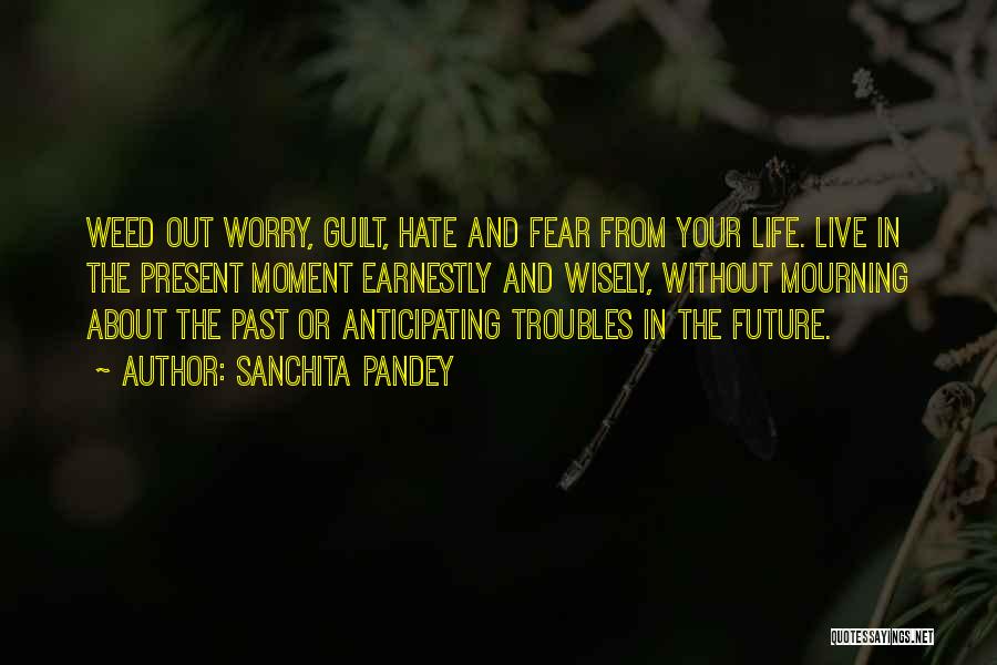 Sanchita Pandey Quotes: Weed Out Worry, Guilt, Hate And Fear From Your Life. Live In The Present Moment Earnestly And Wisely, Without Mourning