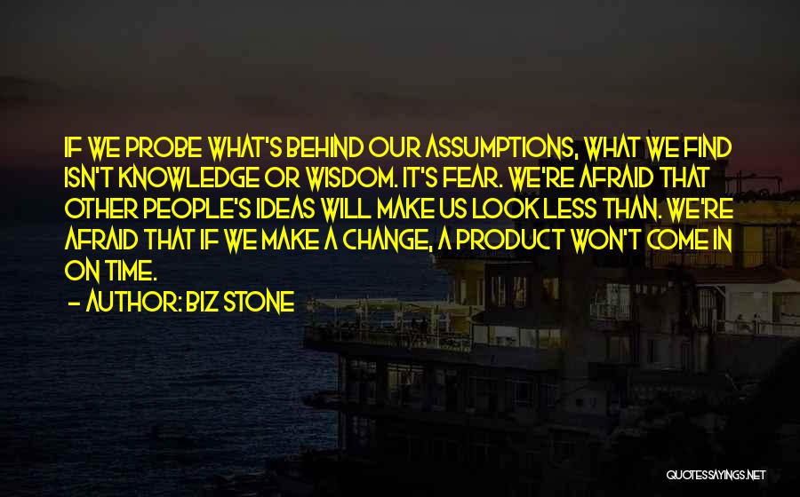 Biz Stone Quotes: If We Probe What's Behind Our Assumptions, What We Find Isn't Knowledge Or Wisdom. It's Fear. We're Afraid That Other