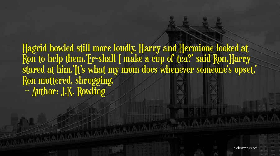 J.K. Rowling Quotes: Hagrid Howled Still More Loudly. Harry And Hermione Looked At Ron To Help Them.'er-shall I Make A Cup Of Tea?'