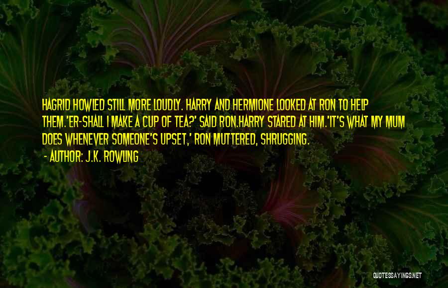 J.K. Rowling Quotes: Hagrid Howled Still More Loudly. Harry And Hermione Looked At Ron To Help Them.'er-shall I Make A Cup Of Tea?'