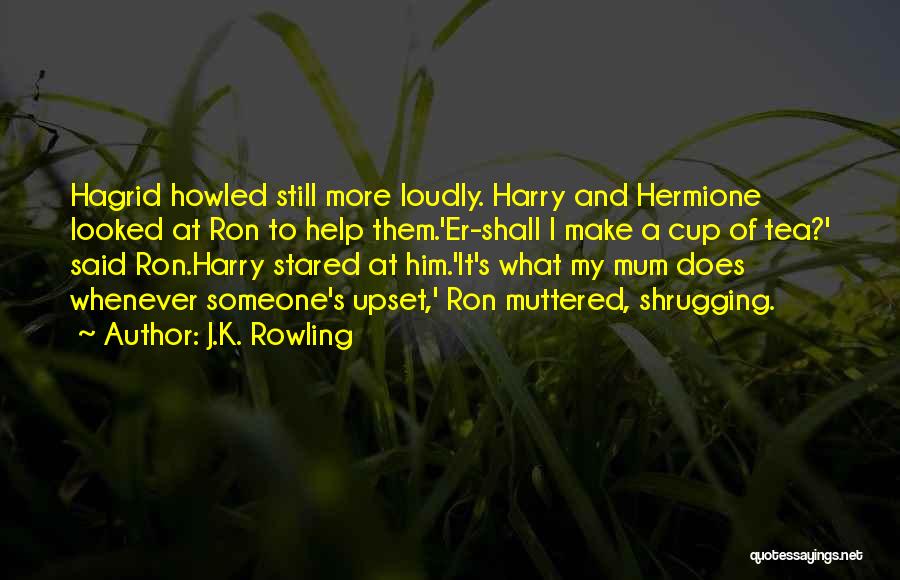 J.K. Rowling Quotes: Hagrid Howled Still More Loudly. Harry And Hermione Looked At Ron To Help Them.'er-shall I Make A Cup Of Tea?'