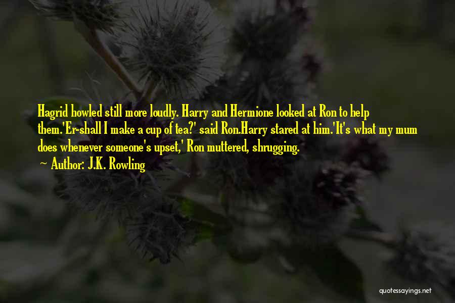 J.K. Rowling Quotes: Hagrid Howled Still More Loudly. Harry And Hermione Looked At Ron To Help Them.'er-shall I Make A Cup Of Tea?'