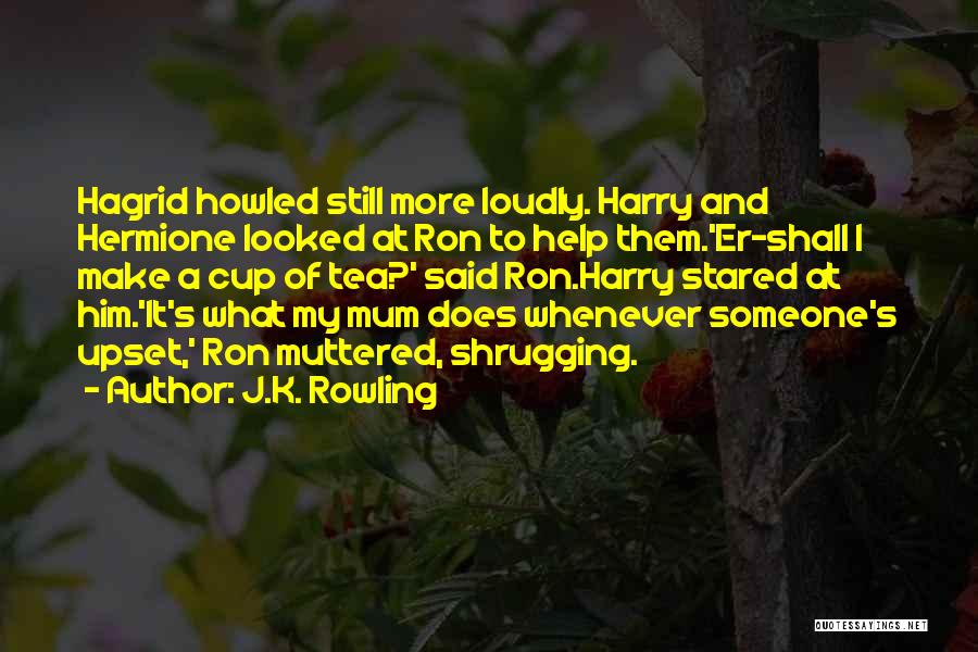 J.K. Rowling Quotes: Hagrid Howled Still More Loudly. Harry And Hermione Looked At Ron To Help Them.'er-shall I Make A Cup Of Tea?'