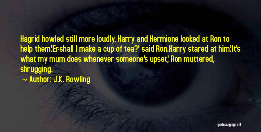 J.K. Rowling Quotes: Hagrid Howled Still More Loudly. Harry And Hermione Looked At Ron To Help Them.'er-shall I Make A Cup Of Tea?'