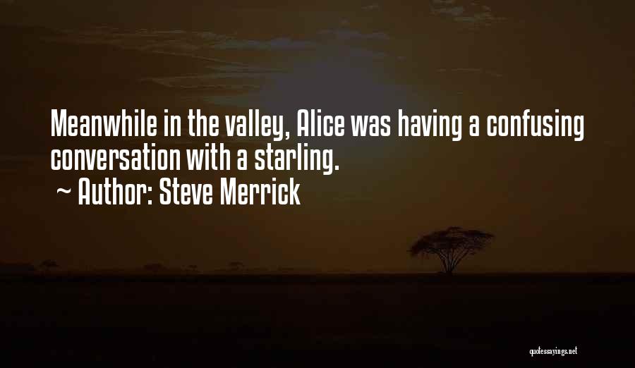 Steve Merrick Quotes: Meanwhile In The Valley, Alice Was Having A Confusing Conversation With A Starling.