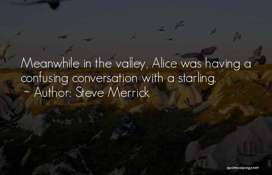 Steve Merrick Quotes: Meanwhile In The Valley, Alice Was Having A Confusing Conversation With A Starling.