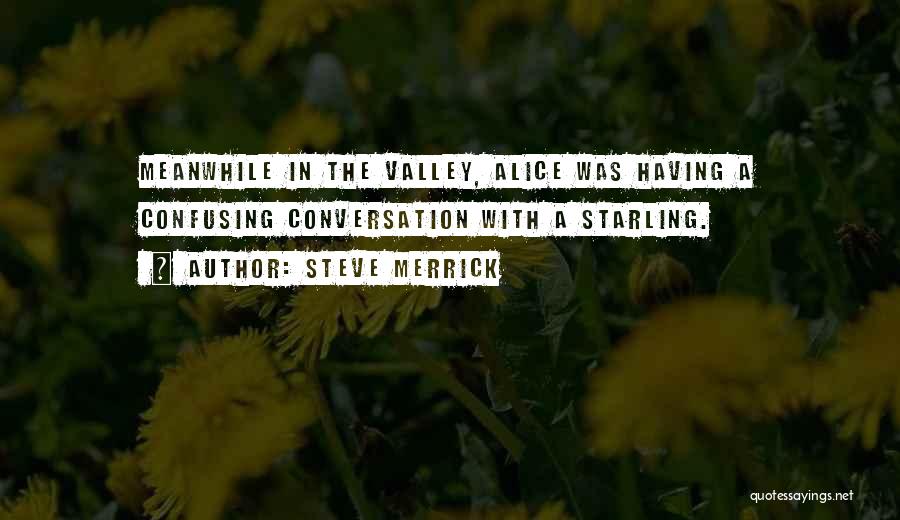 Steve Merrick Quotes: Meanwhile In The Valley, Alice Was Having A Confusing Conversation With A Starling.