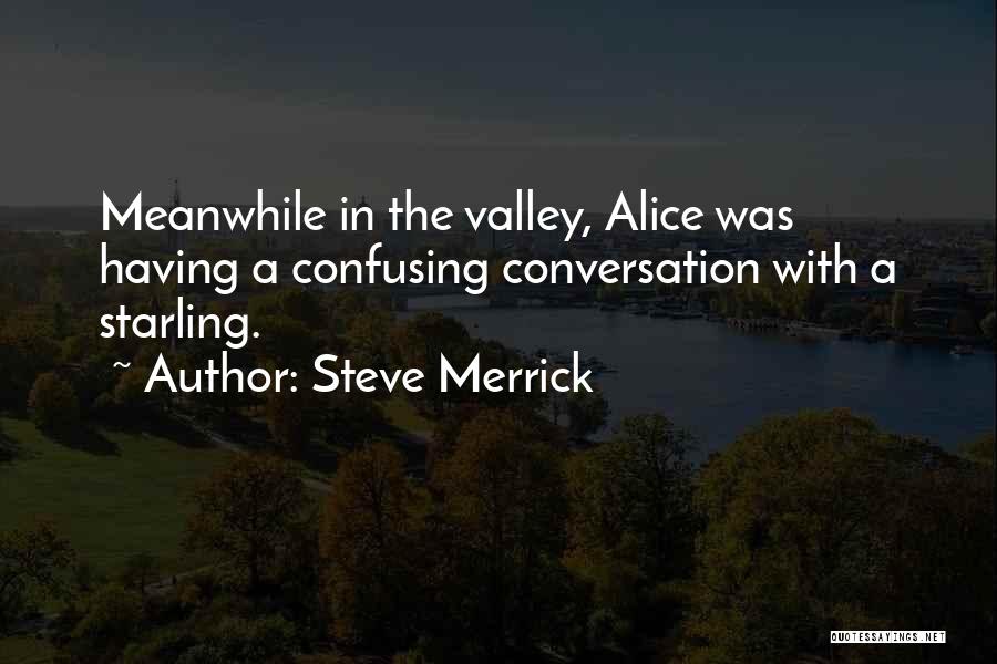 Steve Merrick Quotes: Meanwhile In The Valley, Alice Was Having A Confusing Conversation With A Starling.