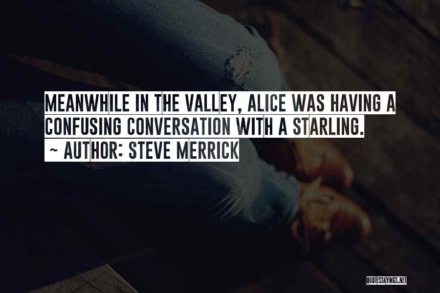 Steve Merrick Quotes: Meanwhile In The Valley, Alice Was Having A Confusing Conversation With A Starling.