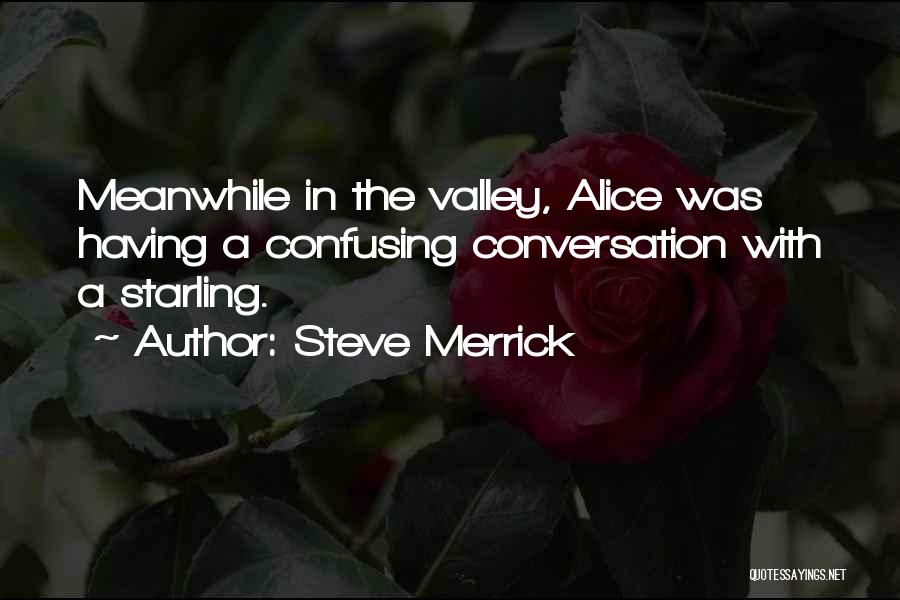 Steve Merrick Quotes: Meanwhile In The Valley, Alice Was Having A Confusing Conversation With A Starling.