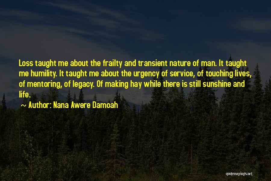 Nana Awere Damoah Quotes: Loss Taught Me About The Frailty And Transient Nature Of Man. It Taught Me Humility. It Taught Me About The