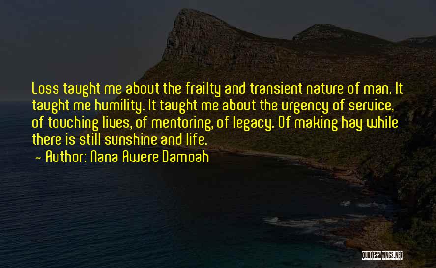 Nana Awere Damoah Quotes: Loss Taught Me About The Frailty And Transient Nature Of Man. It Taught Me Humility. It Taught Me About The