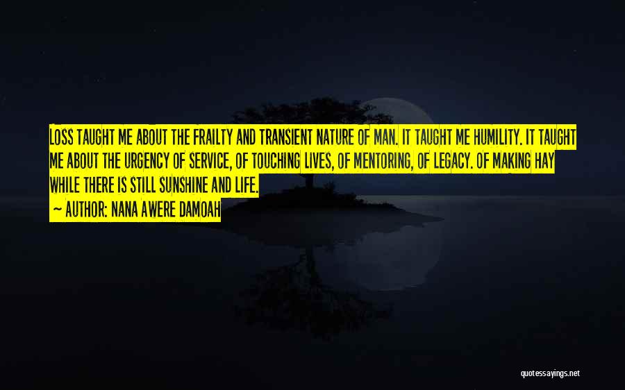 Nana Awere Damoah Quotes: Loss Taught Me About The Frailty And Transient Nature Of Man. It Taught Me Humility. It Taught Me About The
