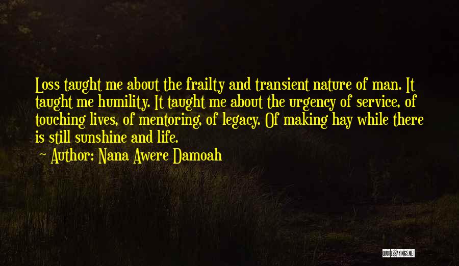 Nana Awere Damoah Quotes: Loss Taught Me About The Frailty And Transient Nature Of Man. It Taught Me Humility. It Taught Me About The