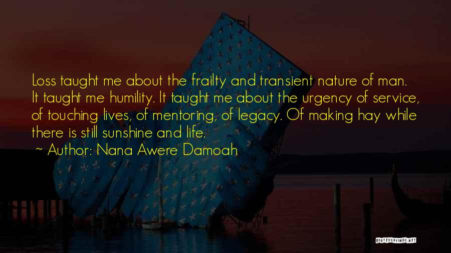 Nana Awere Damoah Quotes: Loss Taught Me About The Frailty And Transient Nature Of Man. It Taught Me Humility. It Taught Me About The