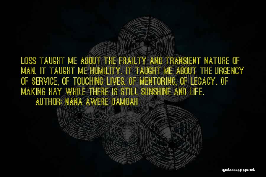 Nana Awere Damoah Quotes: Loss Taught Me About The Frailty And Transient Nature Of Man. It Taught Me Humility. It Taught Me About The