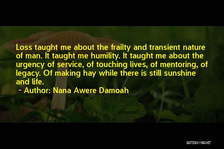 Nana Awere Damoah Quotes: Loss Taught Me About The Frailty And Transient Nature Of Man. It Taught Me Humility. It Taught Me About The