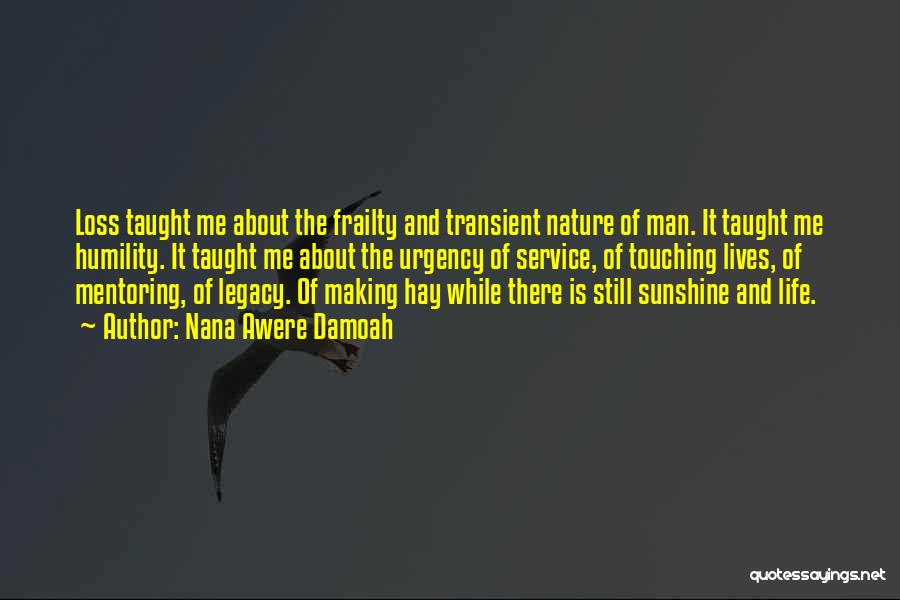 Nana Awere Damoah Quotes: Loss Taught Me About The Frailty And Transient Nature Of Man. It Taught Me Humility. It Taught Me About The