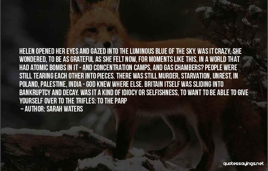 Sarah Waters Quotes: Helen Opened Her Eyes And Gazed Into The Luminous Blue Of The Sky. Was It Crazy, She Wondered, To Be