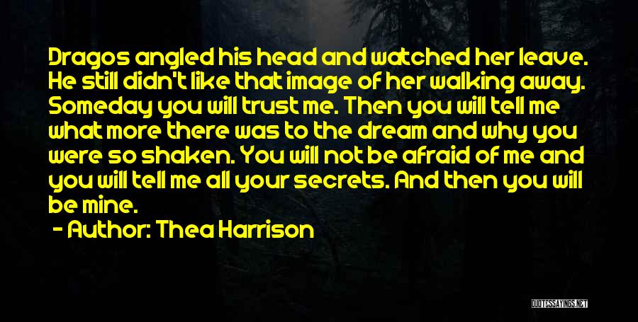 Thea Harrison Quotes: Dragos Angled His Head And Watched Her Leave. He Still Didn't Like That Image Of Her Walking Away. Someday You