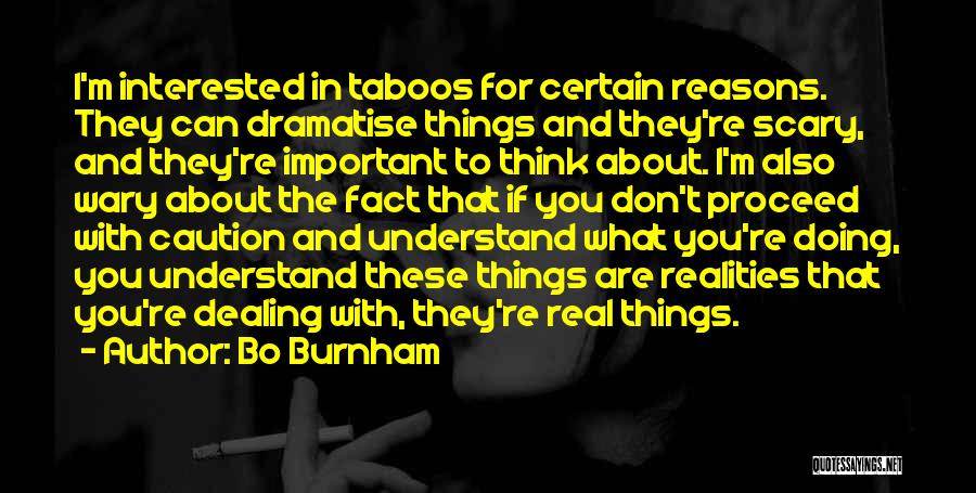 Bo Burnham Quotes: I'm Interested In Taboos For Certain Reasons. They Can Dramatise Things And They're Scary, And They're Important To Think About.