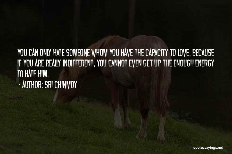 Sri Chinmoy Quotes: You Can Only Hate Someone Whom You Have The Capacity To Love, Because If You Are Really Indifferent, You Cannot