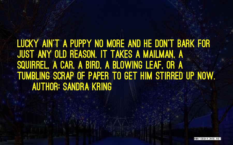 Sandra Kring Quotes: Lucky Ain't A Puppy No More And He Don't Bark For Just Any Old Reason. It Takes A Mailman, A