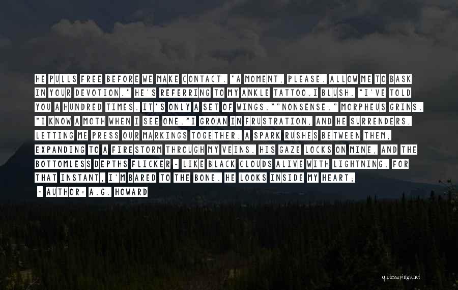 A.G. Howard Quotes: He Pulls Free Before We Make Contact. A Moment, Please. Allow Me To Bask In Your Devotion. He's Referring To