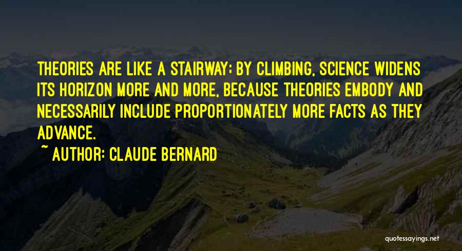 Claude Bernard Quotes: Theories Are Like A Stairway; By Climbing, Science Widens Its Horizon More And More, Because Theories Embody And Necessarily Include