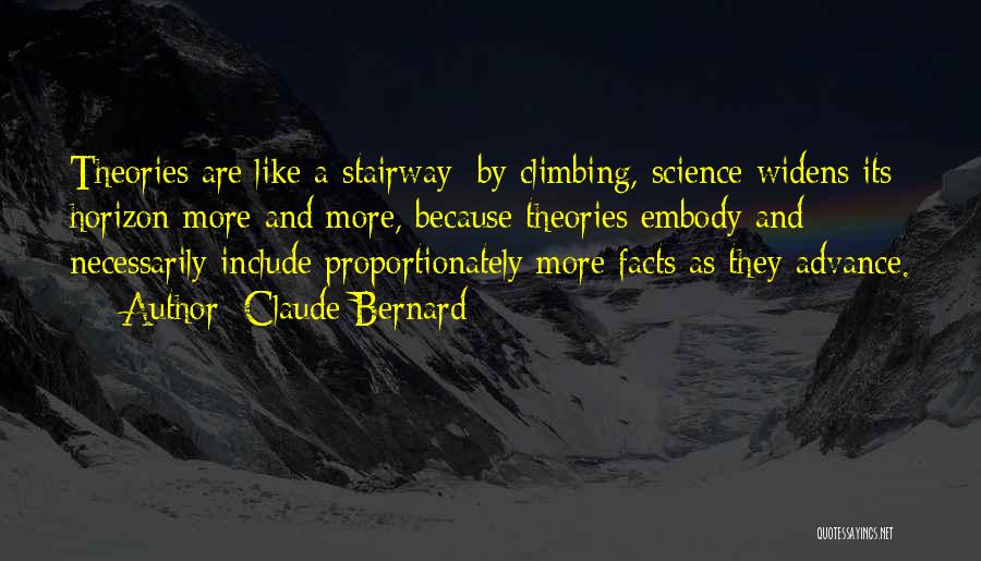 Claude Bernard Quotes: Theories Are Like A Stairway; By Climbing, Science Widens Its Horizon More And More, Because Theories Embody And Necessarily Include