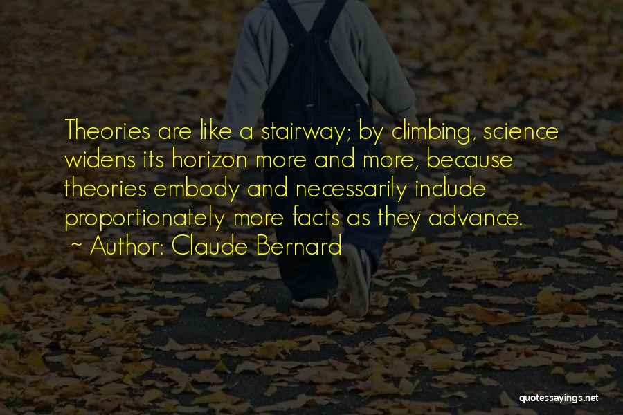 Claude Bernard Quotes: Theories Are Like A Stairway; By Climbing, Science Widens Its Horizon More And More, Because Theories Embody And Necessarily Include