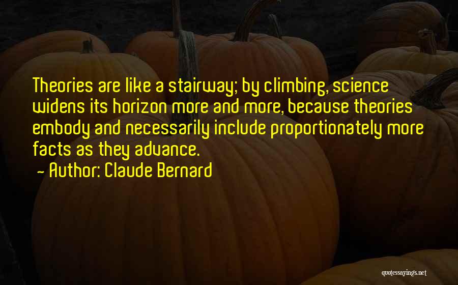 Claude Bernard Quotes: Theories Are Like A Stairway; By Climbing, Science Widens Its Horizon More And More, Because Theories Embody And Necessarily Include