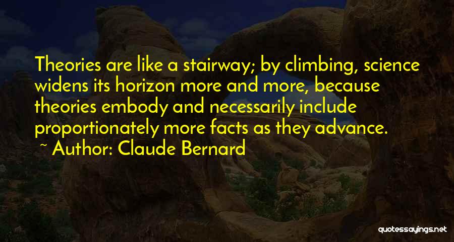 Claude Bernard Quotes: Theories Are Like A Stairway; By Climbing, Science Widens Its Horizon More And More, Because Theories Embody And Necessarily Include