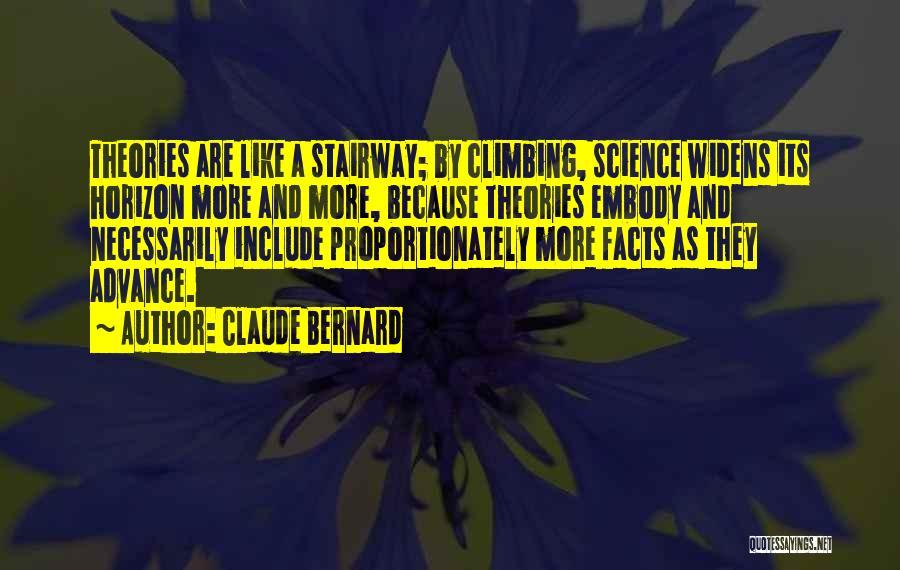 Claude Bernard Quotes: Theories Are Like A Stairway; By Climbing, Science Widens Its Horizon More And More, Because Theories Embody And Necessarily Include