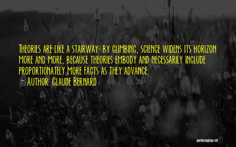 Claude Bernard Quotes: Theories Are Like A Stairway; By Climbing, Science Widens Its Horizon More And More, Because Theories Embody And Necessarily Include