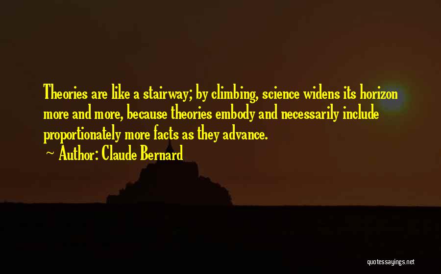 Claude Bernard Quotes: Theories Are Like A Stairway; By Climbing, Science Widens Its Horizon More And More, Because Theories Embody And Necessarily Include