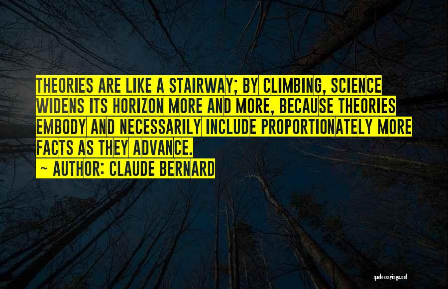 Claude Bernard Quotes: Theories Are Like A Stairway; By Climbing, Science Widens Its Horizon More And More, Because Theories Embody And Necessarily Include