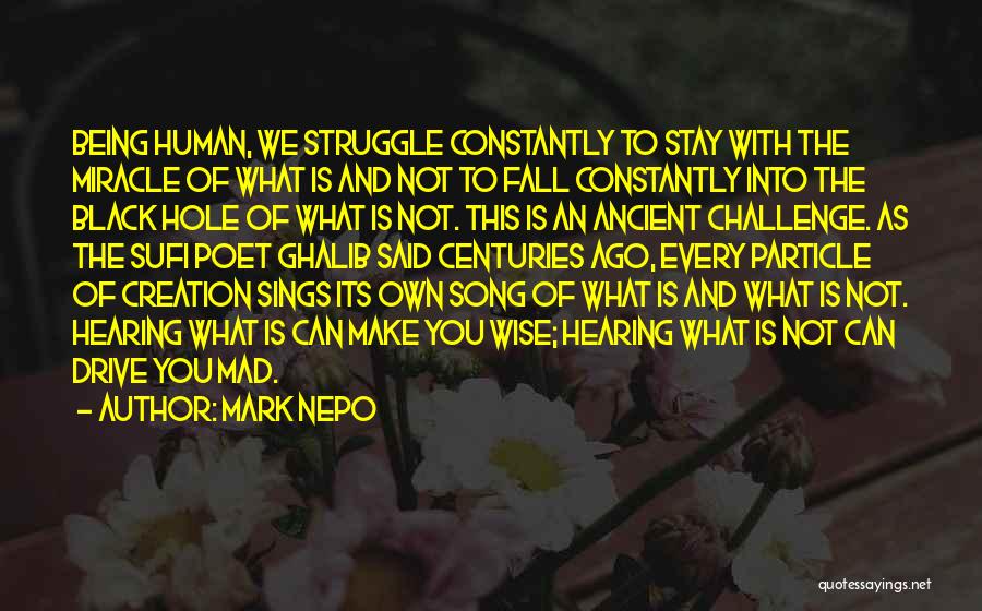Mark Nepo Quotes: Being Human, We Struggle Constantly To Stay With The Miracle Of What Is And Not To Fall Constantly Into The