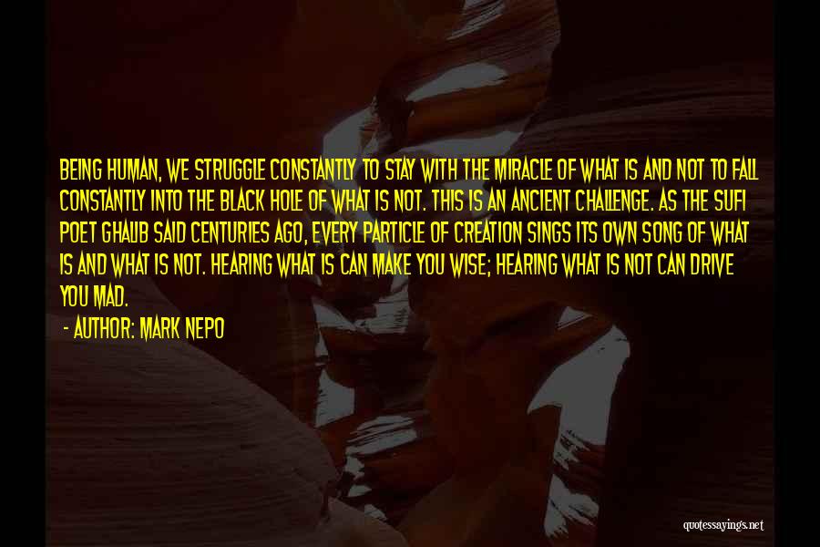 Mark Nepo Quotes: Being Human, We Struggle Constantly To Stay With The Miracle Of What Is And Not To Fall Constantly Into The