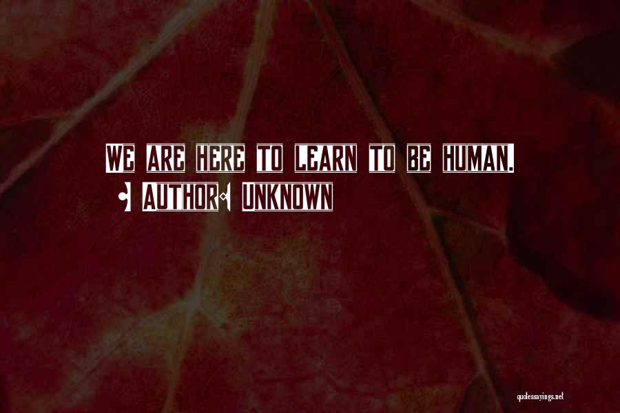 Unknown Quotes: We Are Here To Learn To Be Human.
