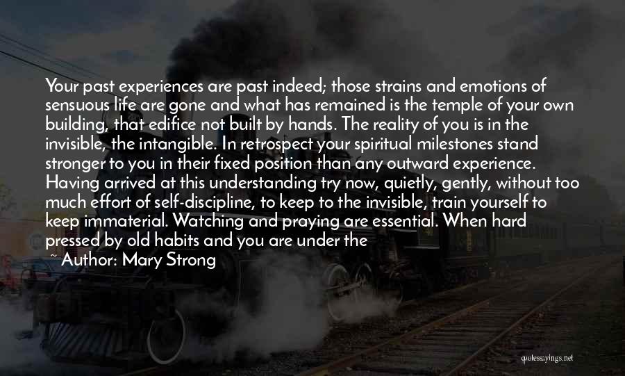 Mary Strong Quotes: Your Past Experiences Are Past Indeed; Those Strains And Emotions Of Sensuous Life Are Gone And What Has Remained Is