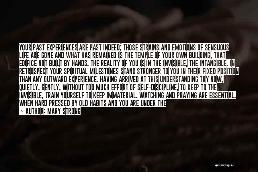 Mary Strong Quotes: Your Past Experiences Are Past Indeed; Those Strains And Emotions Of Sensuous Life Are Gone And What Has Remained Is